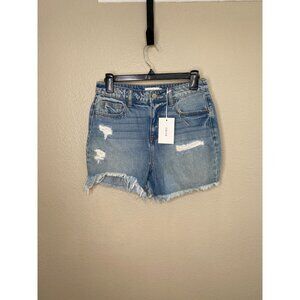Cello‎ Womens Distressed Denim High-Rise Shorts Size S Light Wash Fringe Hem NEW